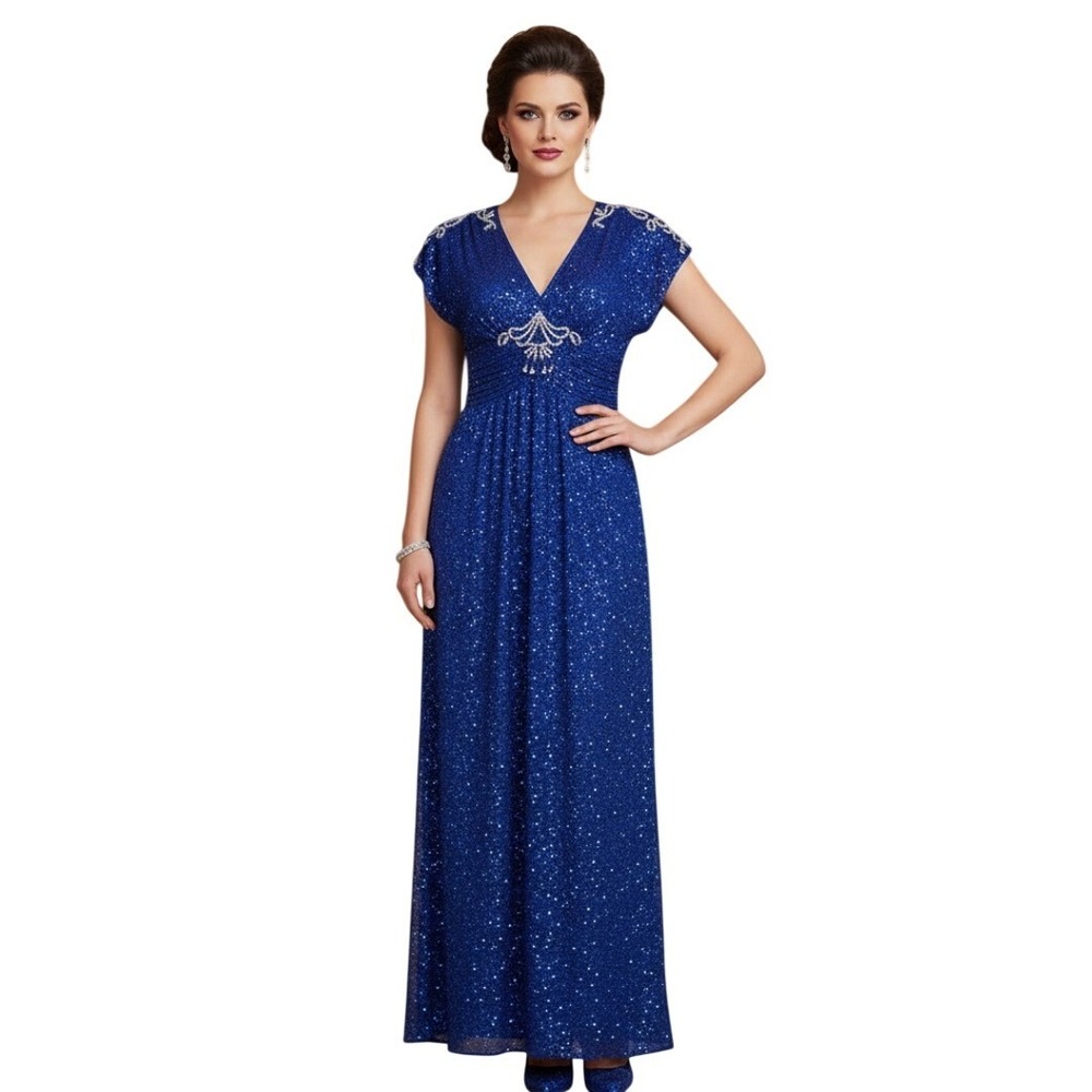 Vtg LILLIE RUBIN Royal Blue Silk Beads Evening COCKTAIL Dress !!Damaged!! XS (M)